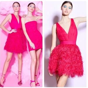 NWT $1000 ALICE + OLIVIA TEGAN Ostrich FEATHER PARTY DRESS WILD PINK Sz 12 Large